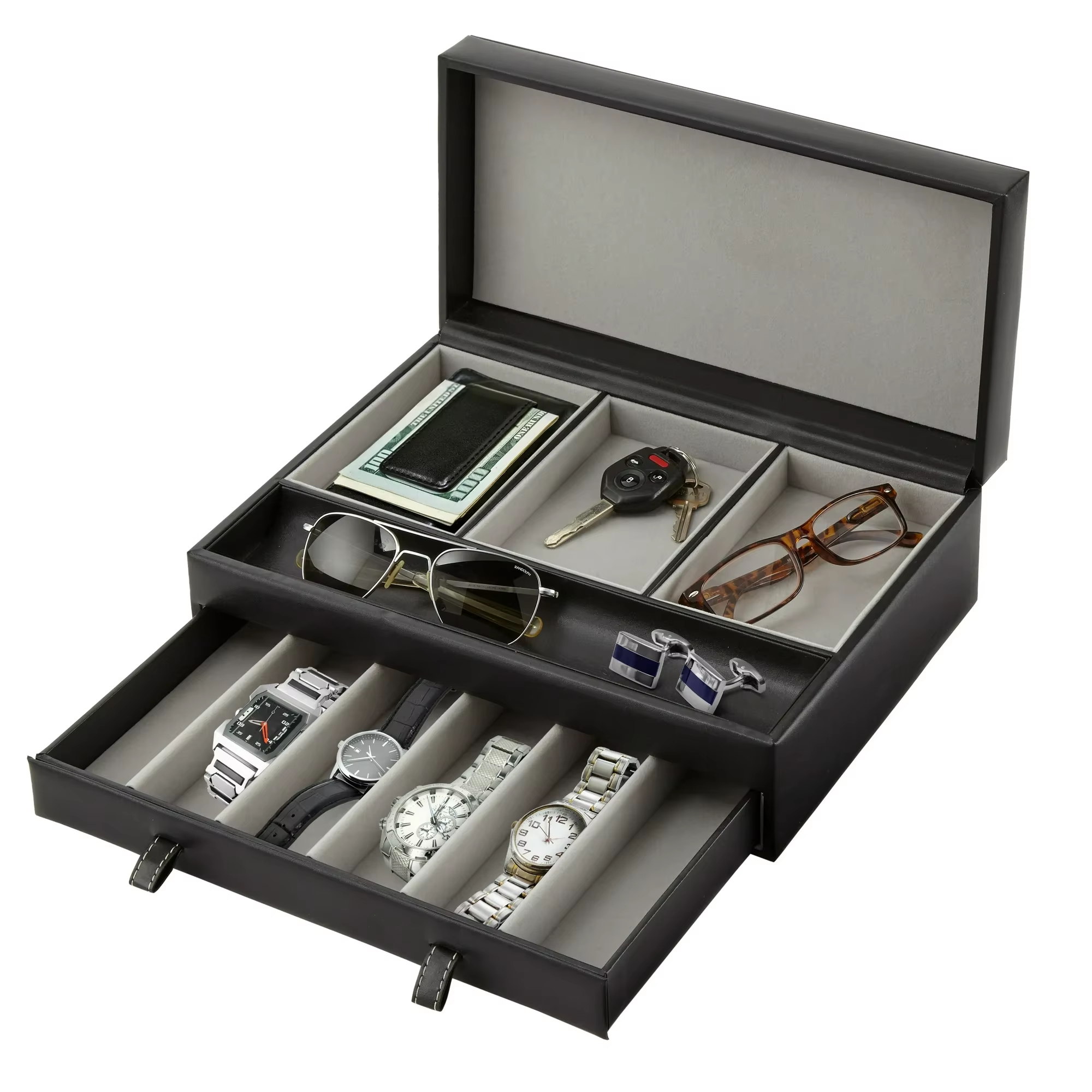 Premium Leather Valet Organizer - Eco-Friendly, Customizable Desk Storage for Watches, Keys & Accessories